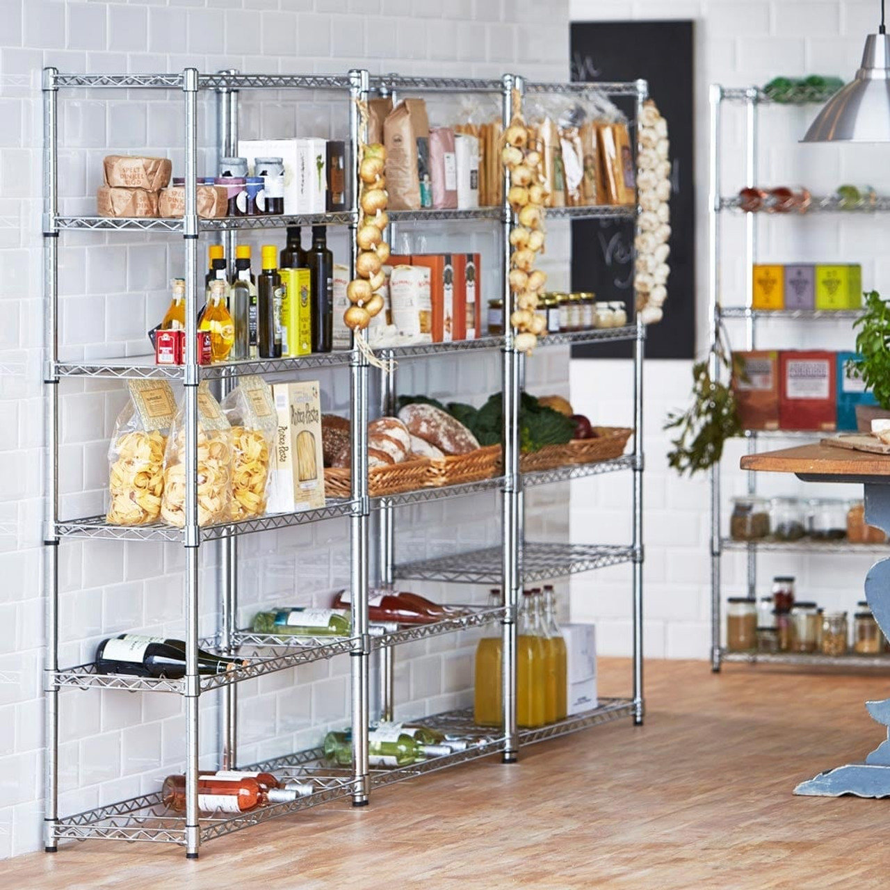 Wire shop chrome shelving