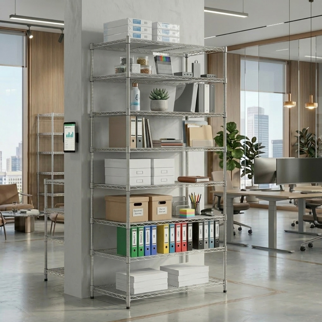 8 Tier Narrow Chrome Wire Shelving Unit - H1800 x D350mm