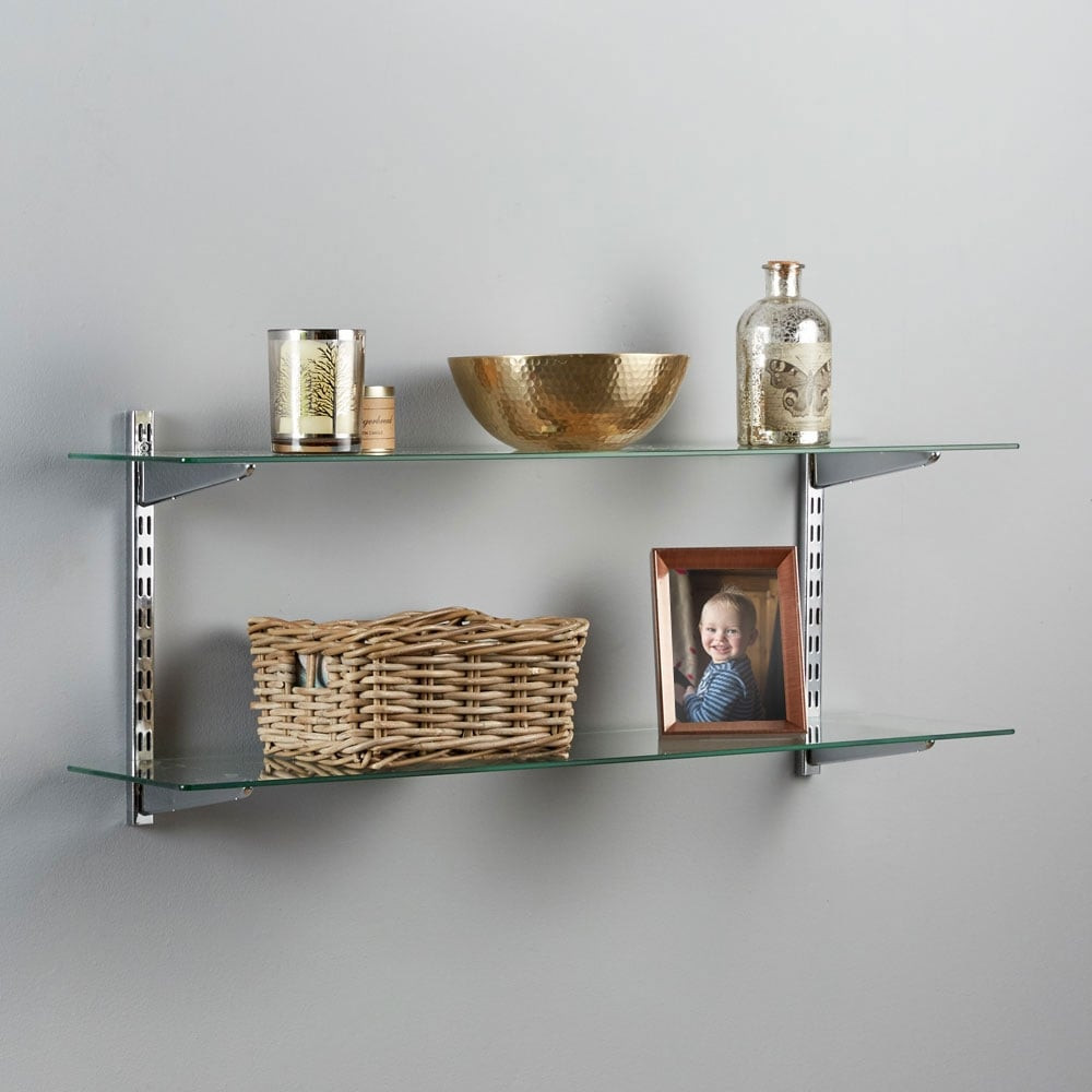 Black & Glass Twin Slot Shelving Kit 2 Shelves Choice of various widths