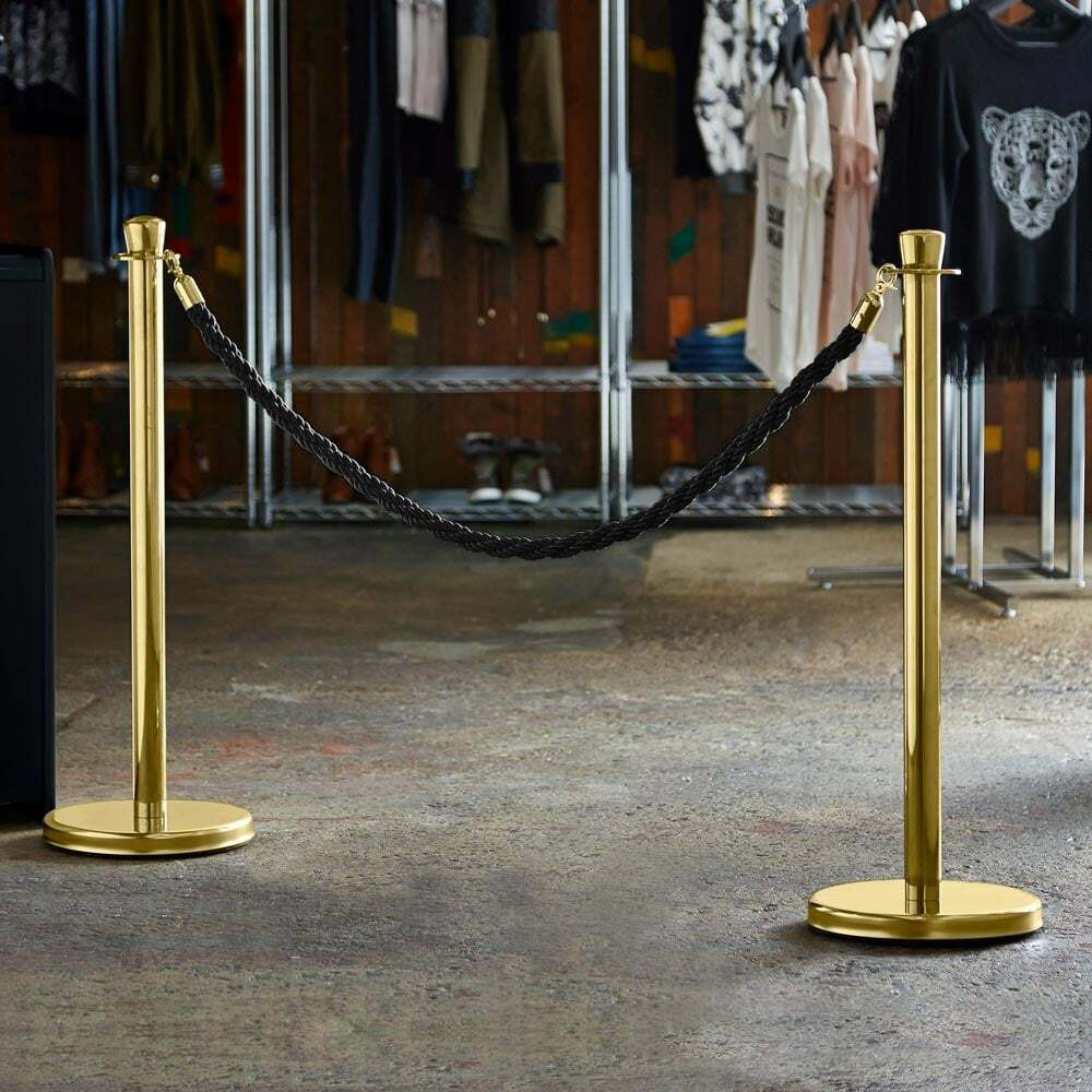 1.5m Barrier Rope - Black Twisted Rope with Gold Fittings