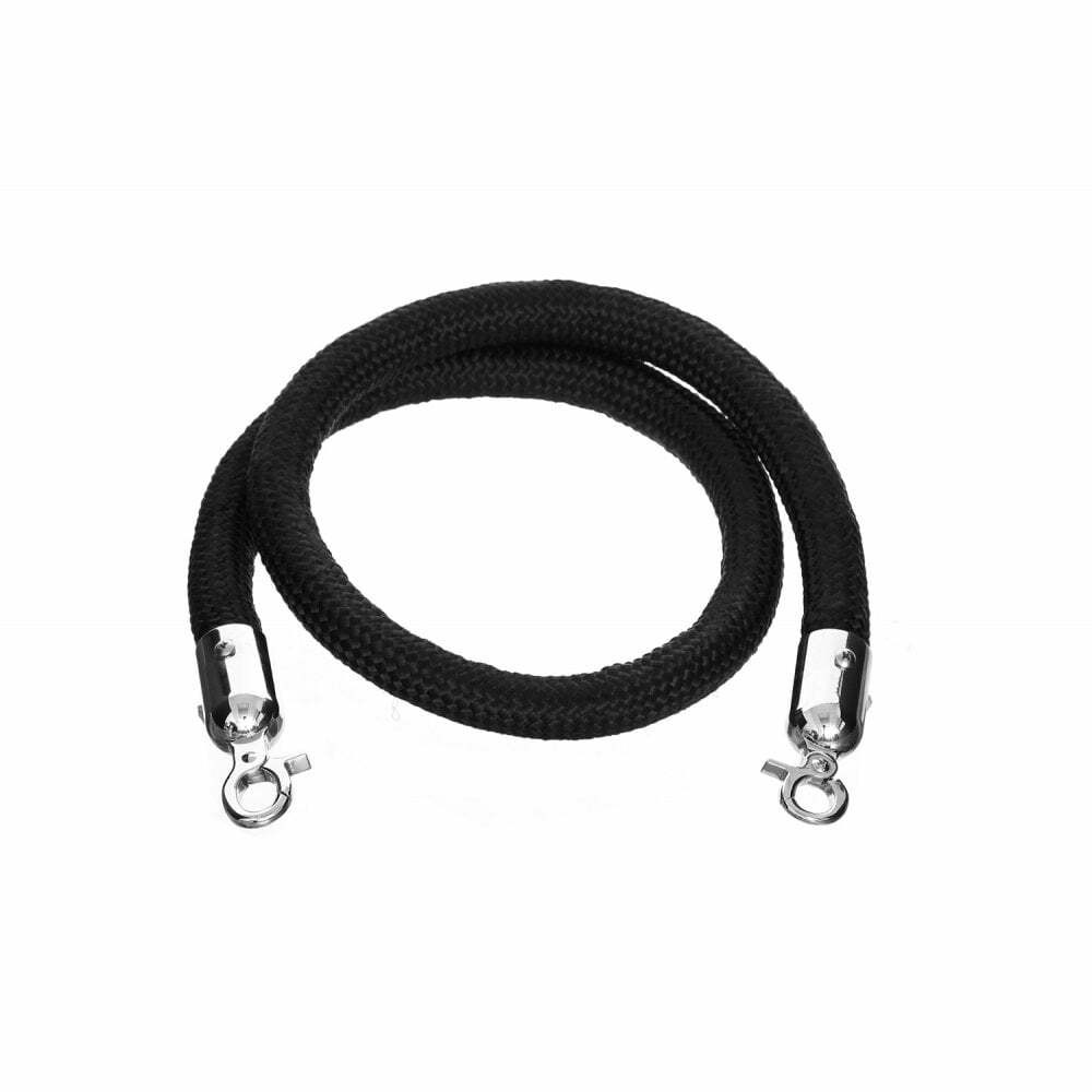 Pair of Universal Range Rope Barriers Polished Stainless Steel Posts Black Velvet Rope