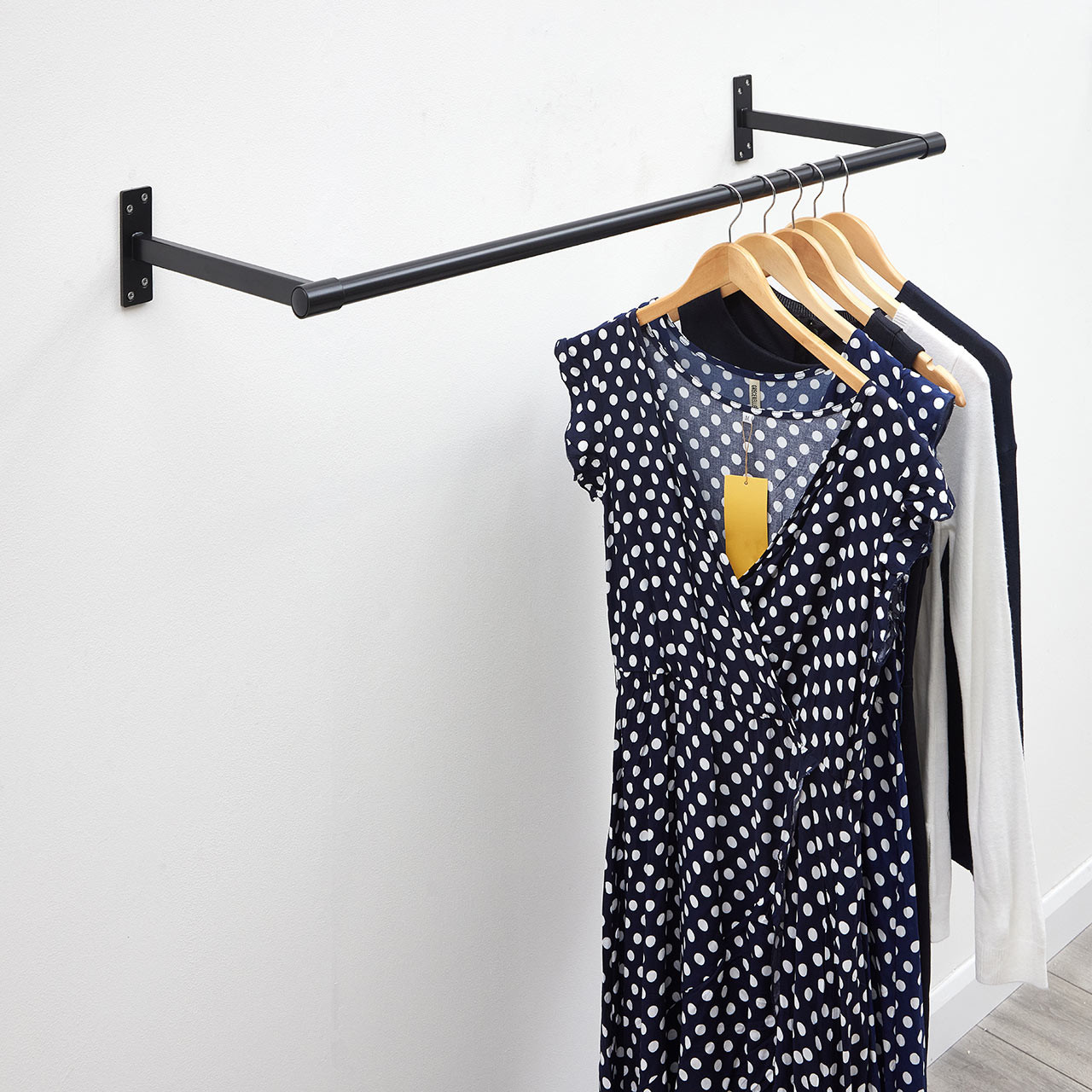 1m Black Wall Mounted Hanging Clothes Rail With 2 Support Arms 1m-black-wall-mounted-hanging-clothes-rail-with-2-support-arms
