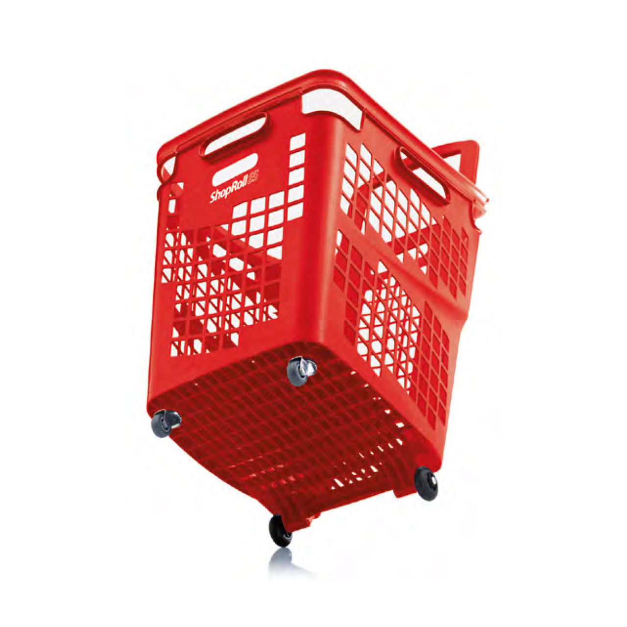 Pack of 6 Red Plastic Shopping Basket With Wheels And Fixed Handle