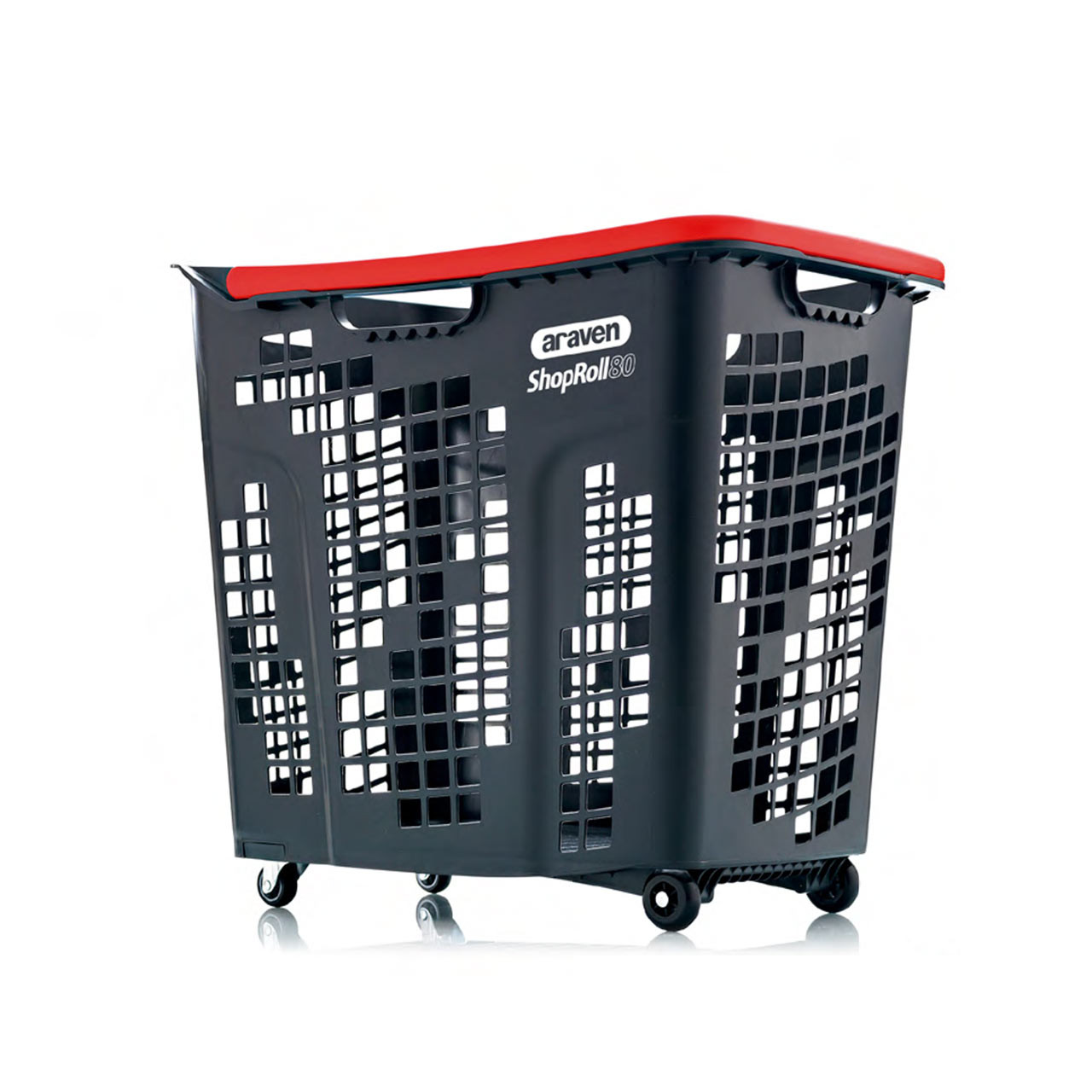Pack of 9 Black/Red Plastic Shopping Basket With Wheels And Handle