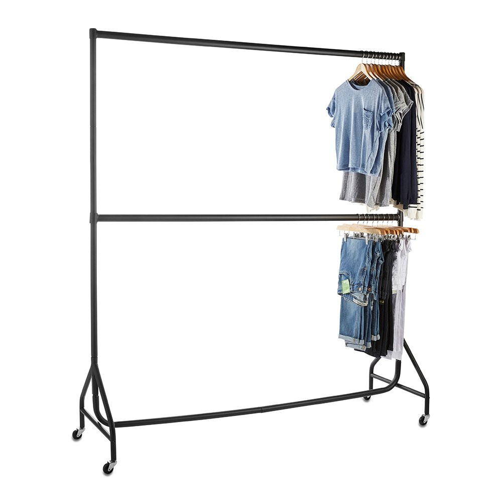 Black 2Tier Reinforced 6ft Wide HeavyDuty Clothes Rail