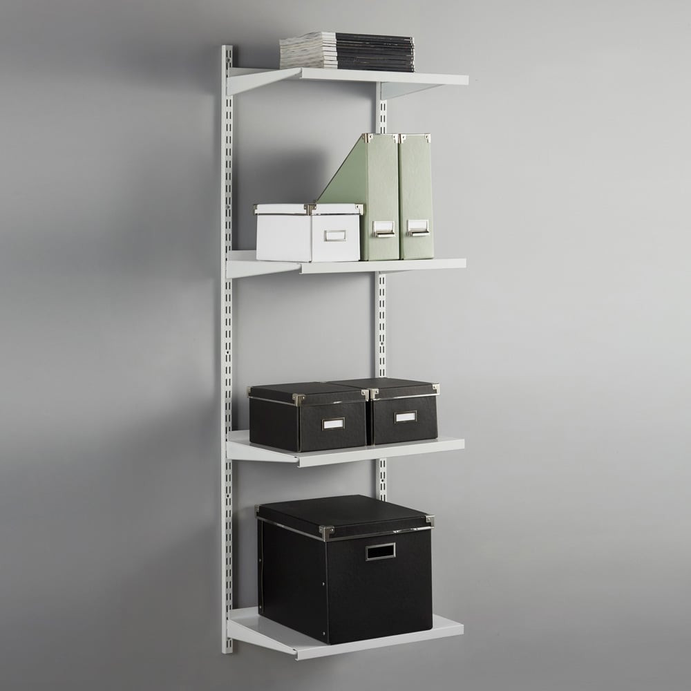 White Steel Twin Slot Shelving Kit W500mm 4 Shelves Choice of