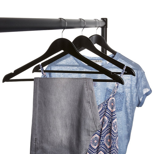 Matt Black Wooden Hangers with Trouser Bar and Shoulder Notches - 45 cm