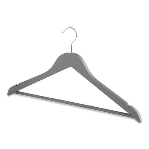 Matt Grey Wooden Hangers with Trouser Bar and Shoulder Notches - 45 cm