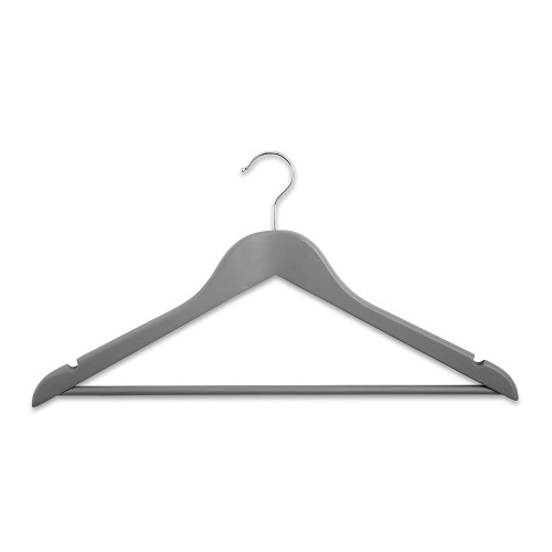 Matt Grey Wooden Hangers with Trouser Bar and Shoulder Notches - 45 cm