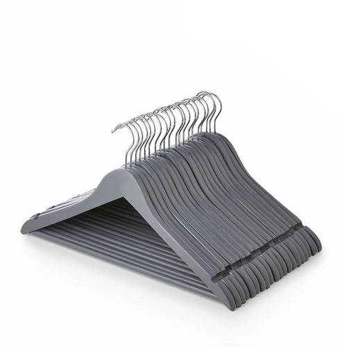 Matt Grey Wooden Hangers with Trouser Bar and Shoulder Notches - 45 cm