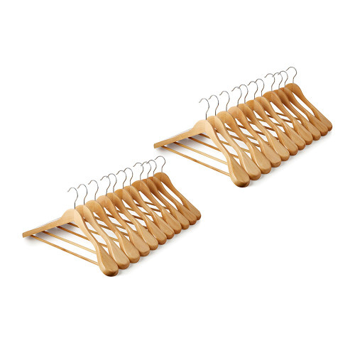 Wooden Hangers with Broad Shoulders and Trouser Bar - 45 cm