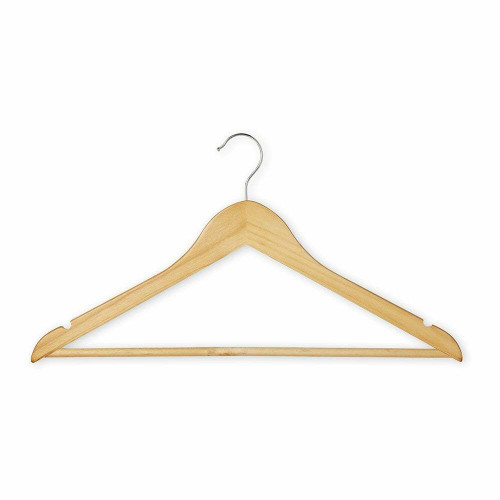 Wooden Flat Profile Hangers with Trouser Bar and Shoulder Notches - 45 cm