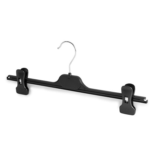 Black Plastic Clothes Hangers with Adjustable Clips - 38 cm Black Plastic Clothes Hangers with Adjustable Clips - 38 cm