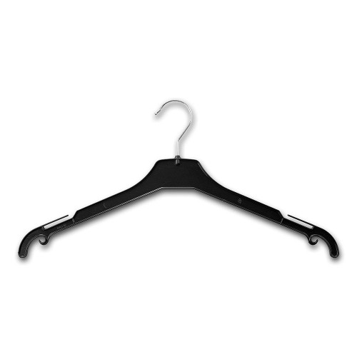 Black Plastic Clothes Hangers with Shoulder Notches and Drop Hooks - 42 cm