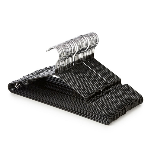 Black Non-Slip Coated Metal Hangers with Shoulder Notches and Trouser Bar - 40.5 cm