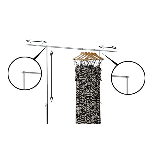 Black & Chrome Adjustable Clothes Rail With Heavy Duty Wheels