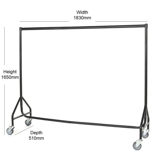 5 x Black Reinforced 6ft Wide Heavy-Duty Clothes Rails With Heavy Duty Wheels