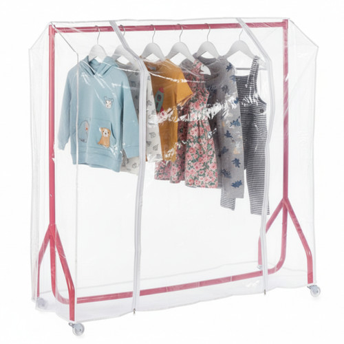 Pink 4ft Wide Children's Heavy-Duty Clothes Rail With Clear Cover