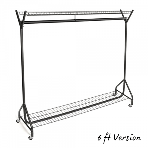 Black Heavy-Duty Clothes Rail With Top and Bottom Shelf