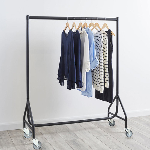 Reinforced Black Heavy-Duty Clothes Rail With Heavy Duty Wheels