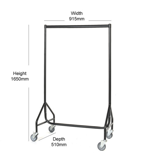 Reinforced Black Heavy-Duty Clothes Rail With Heavy Duty Wheels
