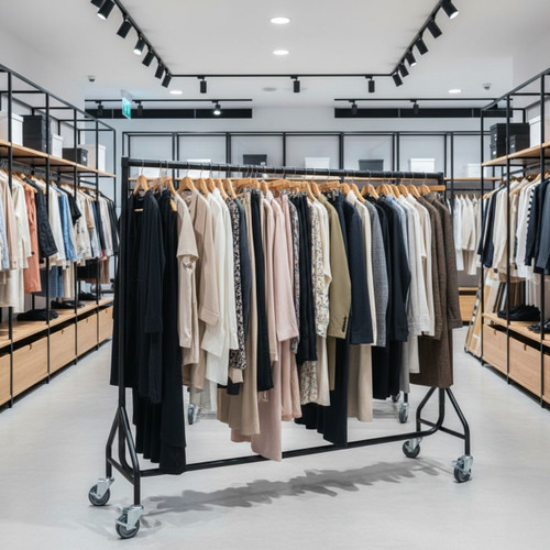 Reinforced Black Heavy-Duty Clothes Rail With Heavy Duty Wheels