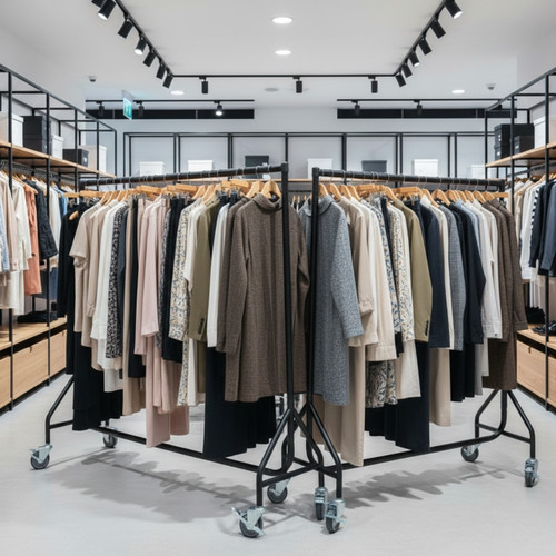 Reinforced Black Heavy-Duty Clothes Rail With Heavy Duty Wheels