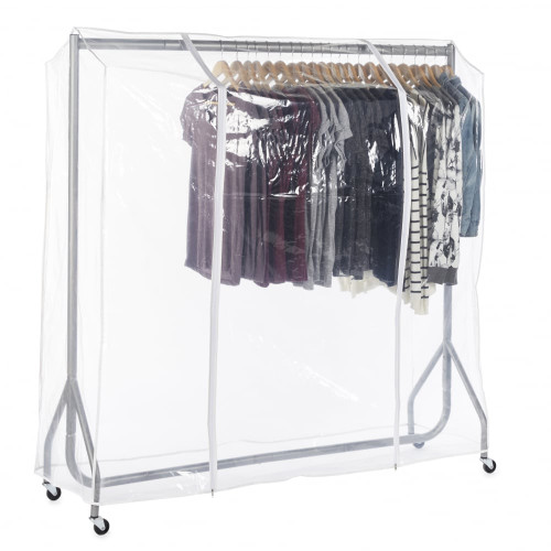 Silver Heavy-Duty Clothes Rail With Clear Cover