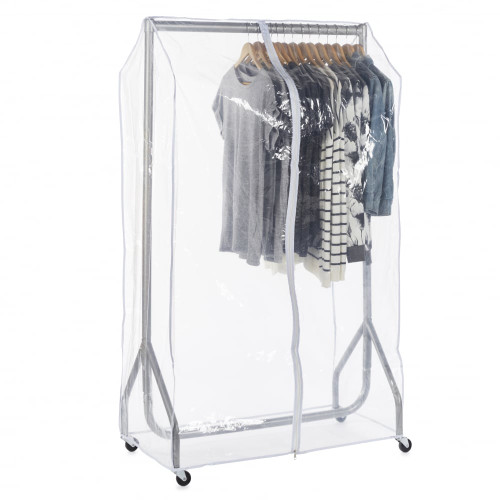 Silver Heavy-Duty Clothes Rail With Clear Cover