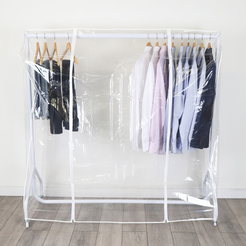 Gloss White Heavy-Duty Clothes Rail With Clear Cover