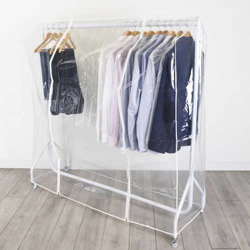 Gloss White Heavy-Duty Clothes Rail With Clear Cover