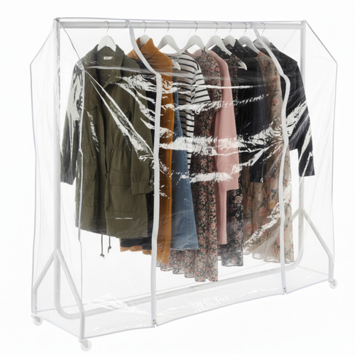 Gloss White Heavy-Duty Clothes Rail With Clear Cover