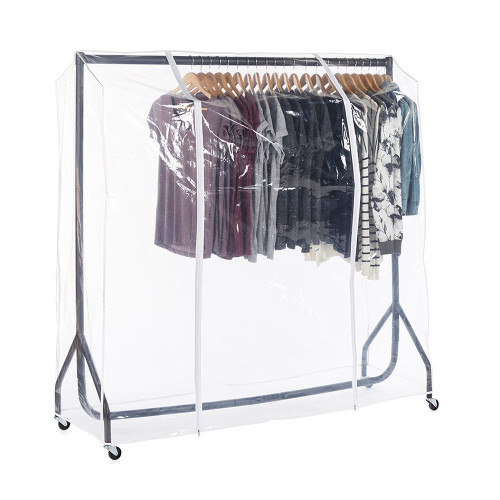 Black Heavy-Duty Clothes Rail With Clear Cover