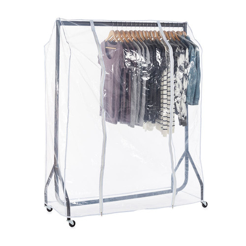 Black Heavy-Duty Clothes Rail With Clear Cover