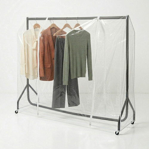 Black Heavy-Duty Clothes Rail With Clear Cover