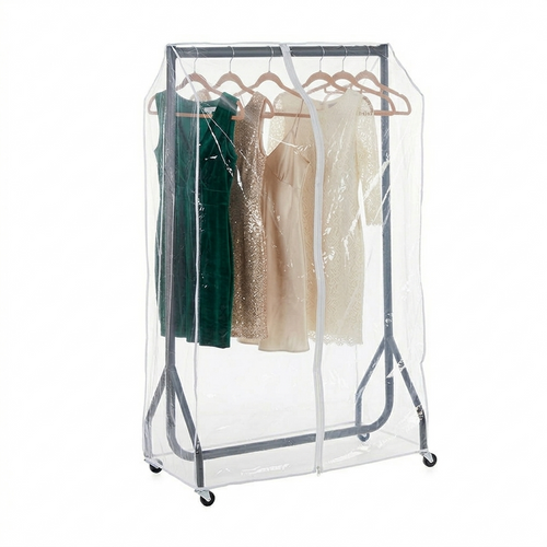 Black Heavy-Duty Clothes Rail With Clear Cover
