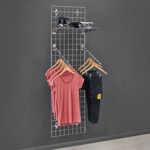 6ft Wall-Mounted Grid Mesh Display Bundle with 1 x Acrylic Shelf, 2 x Sloping Arms