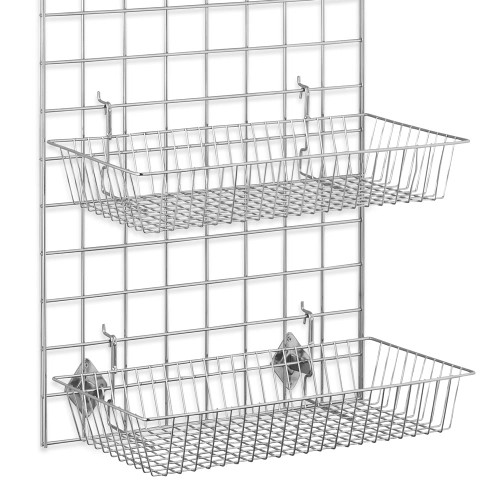 6ft Wall-Mounted Grid Mesh Display Bundle with 4 x Wire Baskets, 4 x Euro Hooks