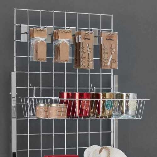 6ft Single-Sided Grid Mesh Display Bundle With 4 x Wire Baskets, 4 x Euro Hooks