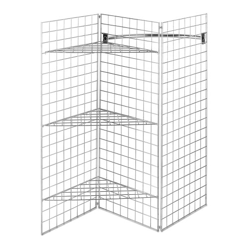 5ft Freestanding Grid Mesh Display Bundle - 3 x Panels, 1 x Hanging Rails, 3 x Wire Shelves
