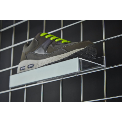 Flat Acrylic Shoe Shelf With Ticket Holder For Grid Mesh Panels