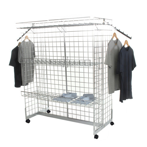 Chrome Grid Mesh 'H' Stand Gondola Stand - W1290 x D624 mm