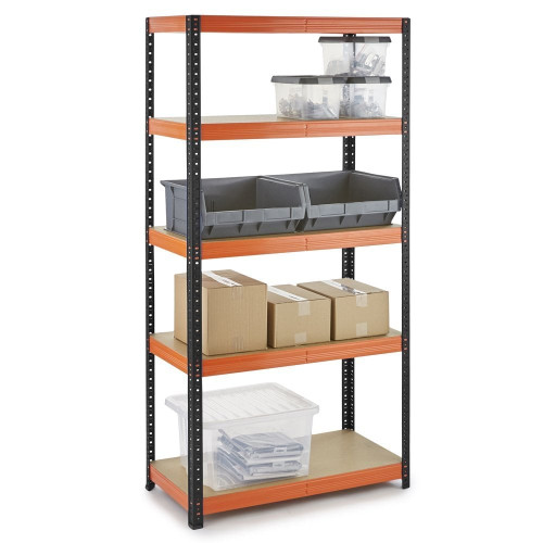 3 x Multipurpose Freestanding Shelving Units - Black/Orange  - Up to 250Kg UDL Per Shelf - H1800 x W900 x D500 mm