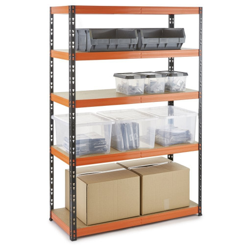 Multipurpose Freestanding Shelving Unit - Black/Orange - Up to 320Kg UDL Per Shelf - H1800 x W900 x D400 mm