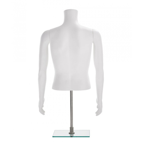 Half-Form Mannequin Top on Square Stand - Male - Matt White