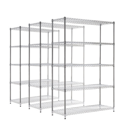 3 x 5 Tier Heavy Duty Chrome Wire Shelving Units - H1800 x D450mm