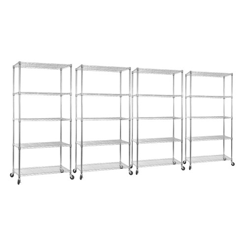 4 x 5 Tier Chrome Wire Shelving Units with Wheels - H1875 x W900 x D450mm