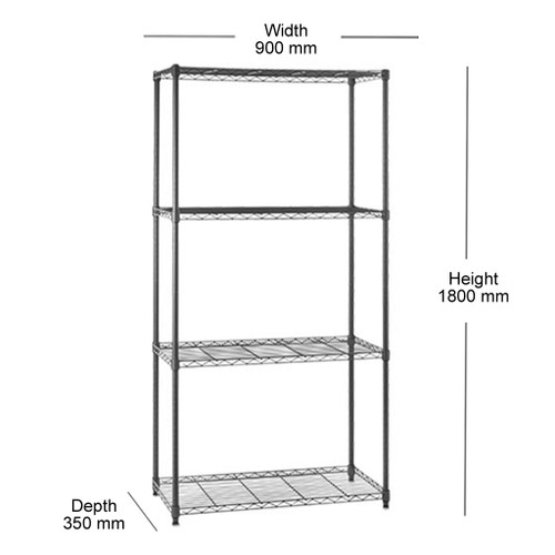 4 Tier Narrow Carbon Grey Shelving Unit - H1800 x W900 x D350mm