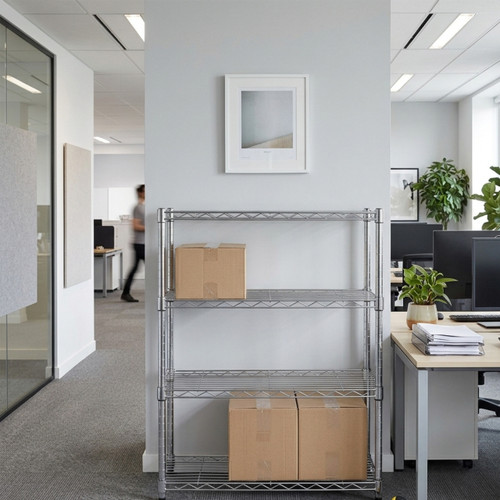 4 Tier Chrome Wire Shelving Unit - H900 x W750 x D350mm