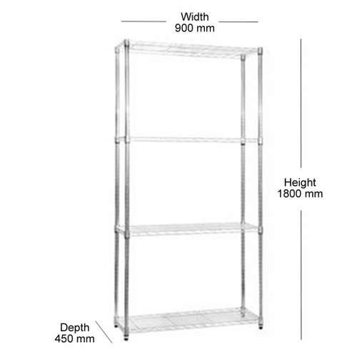 4 Tier Chrome Wire Shelving Unit - H1800 x W900 x D450mm